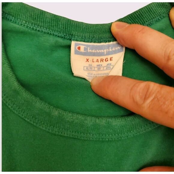 Champion | Logo Printed Plain Green Tee VTG XL Spell Out | EUC - Picture 4 of 5